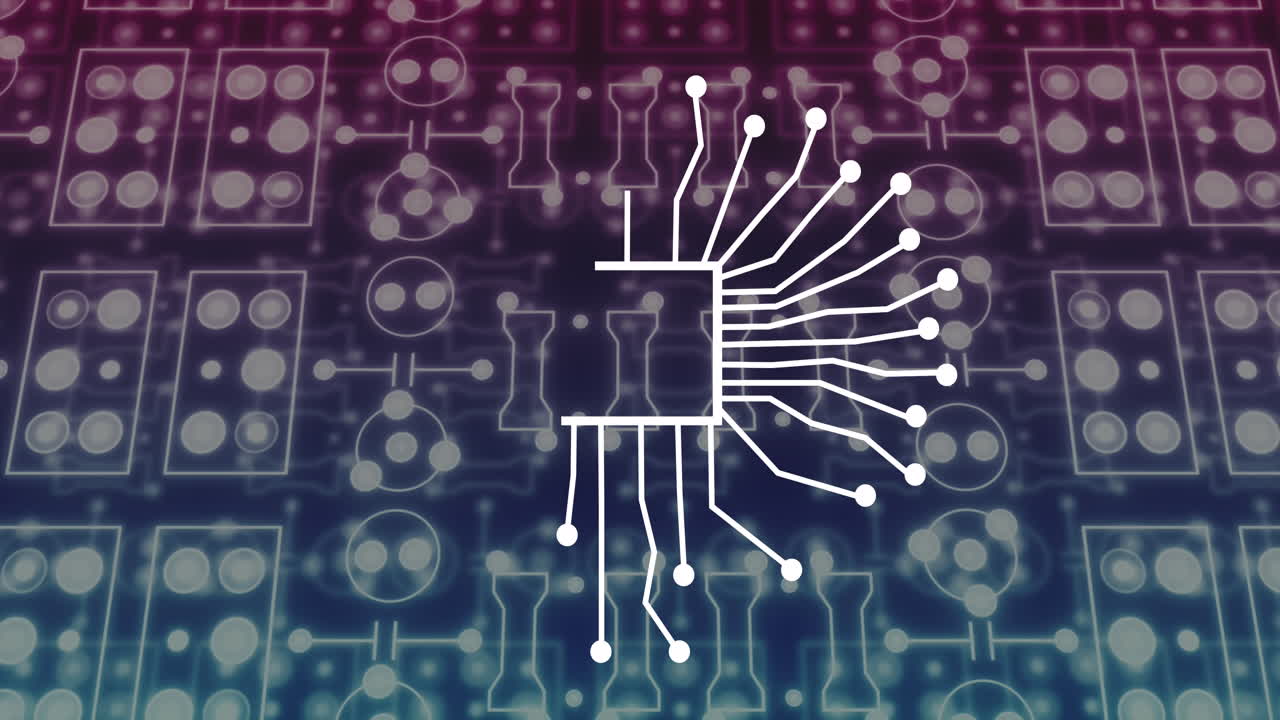 데이터 처리와 함께 컴퓨터 회로판의 애니메이션