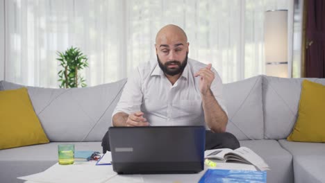 home office worker man has eye pain.