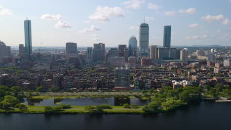 aerial sliding shot with boston's back bay neighborhood in background