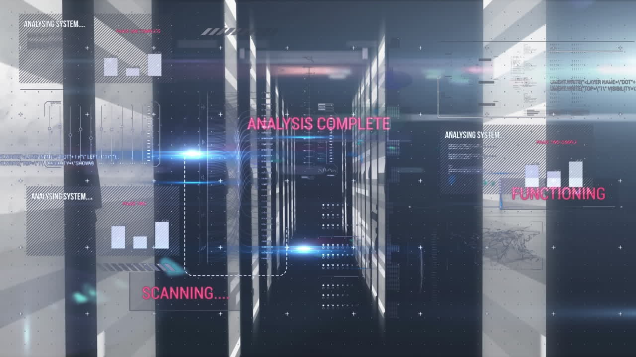 Animation of data with computer processors in background