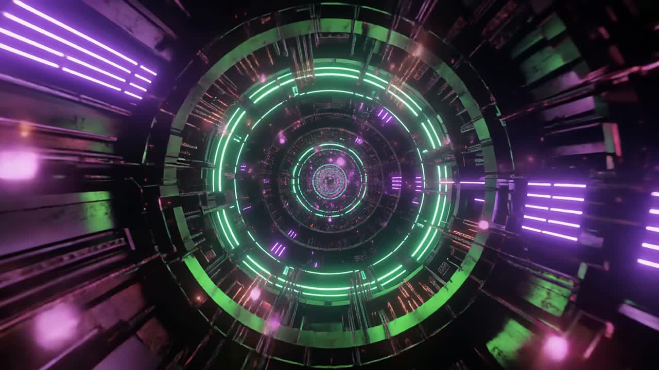 Flying Through a Futuristic Neon Light Tunnel