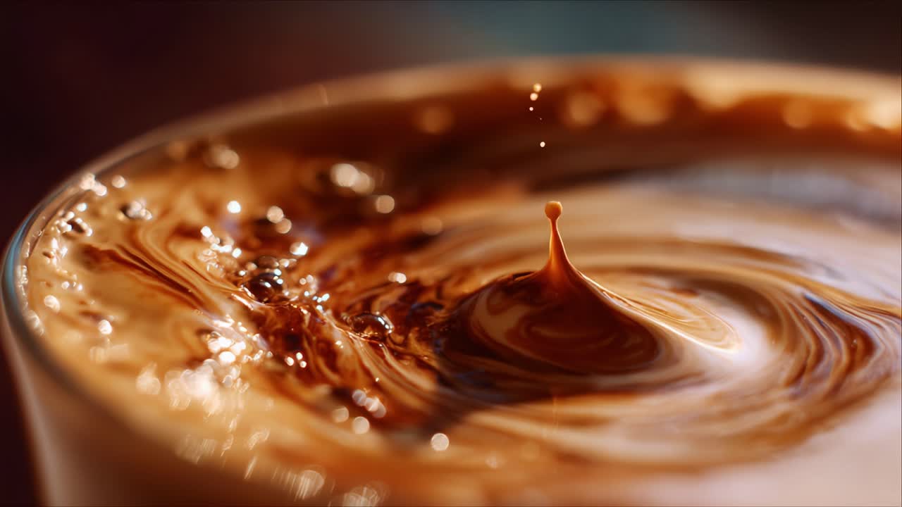 Capturing the Satisfying Swirl of Cream and Coffee as They Combine in a Perfect Blend, Highlighting the Beauty of Liquid Motion and Texture
