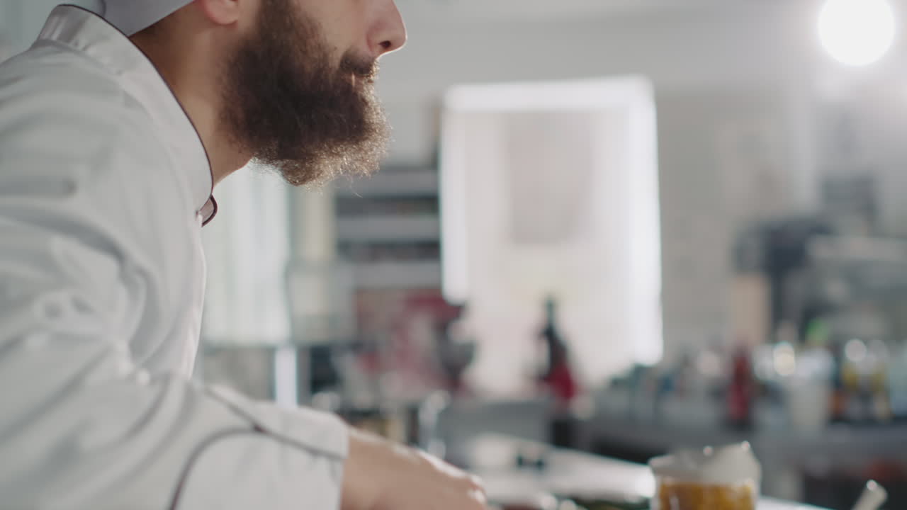 Gourmet chef preparing fresh vegetables in organic olive oil
