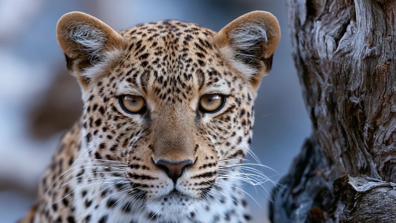Doğal yaşam alanında görkemli özelliklerini ve yoğun bakışlarını sergileyen bir leoparın çarpıcı portresi.