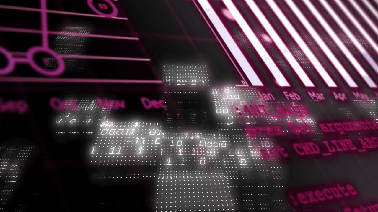 금융 데이터 처리의 애니메이션과 검은색 배경의 바이너리 코딩