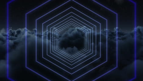 animation of hexagonal shapes in seamless pattern against dark clouds in the sky