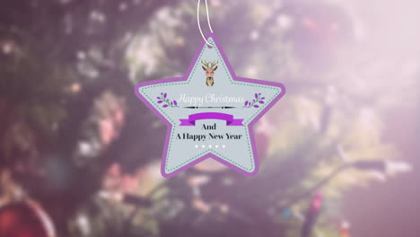 animation of christmas greetings text and christmas tree with decorations