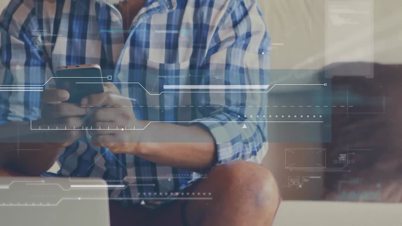 animación del procesamiento de datos sobre el hombre utilizando un teléfono inteligente