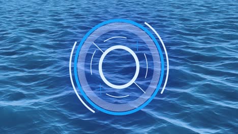 Animation-of-blue-scope-rotating-over-changing-sea-wave-backgrounds