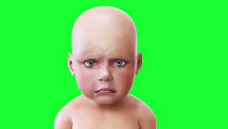 sad speaking baby, children. green screen realistic animation.