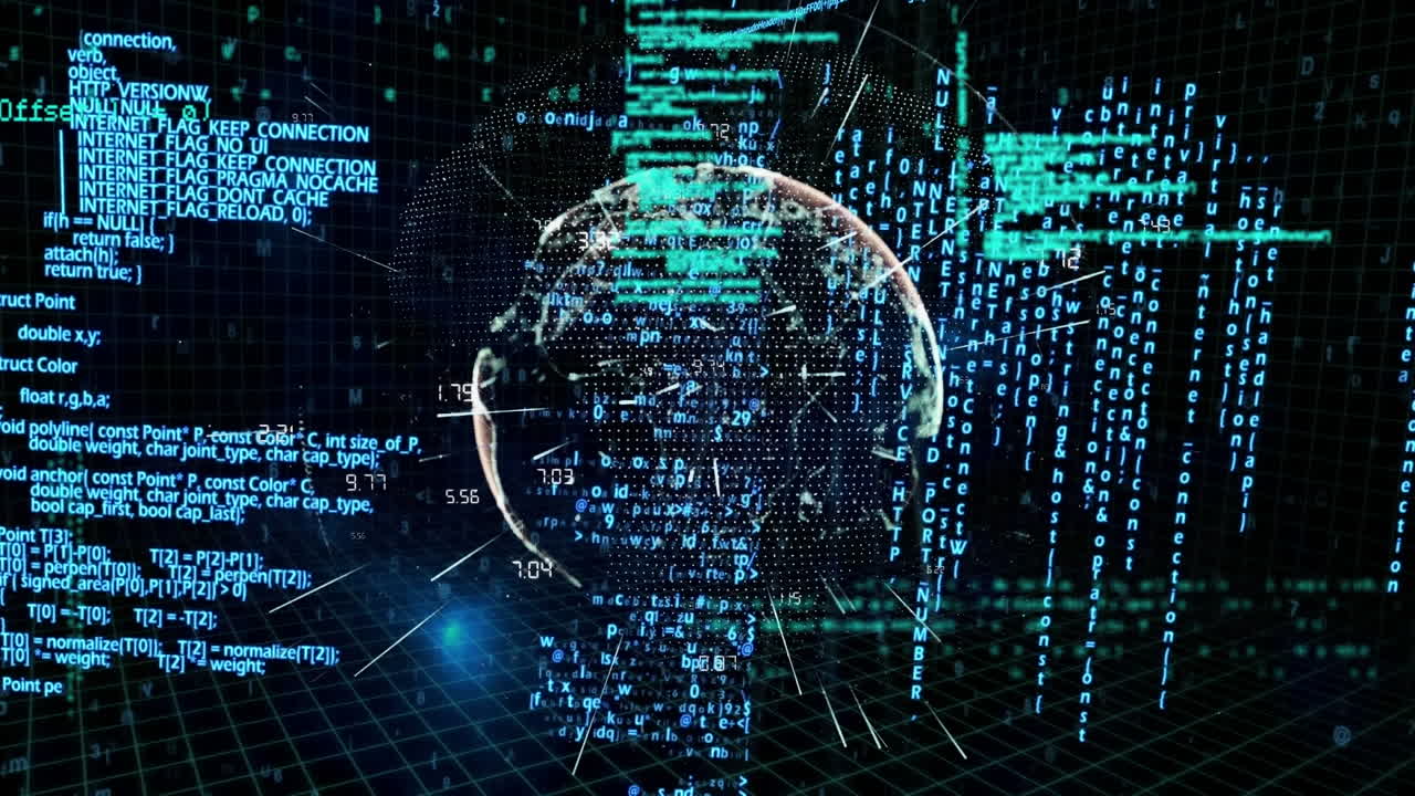 Animation of data processing with glowing globe