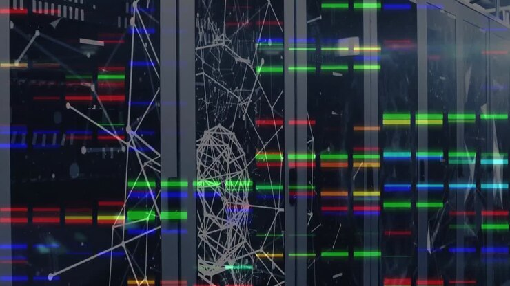 Animation of data processing and connections over servers