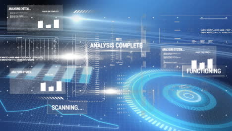 data analysis and scanning animation with futuristic interface elements and graphs