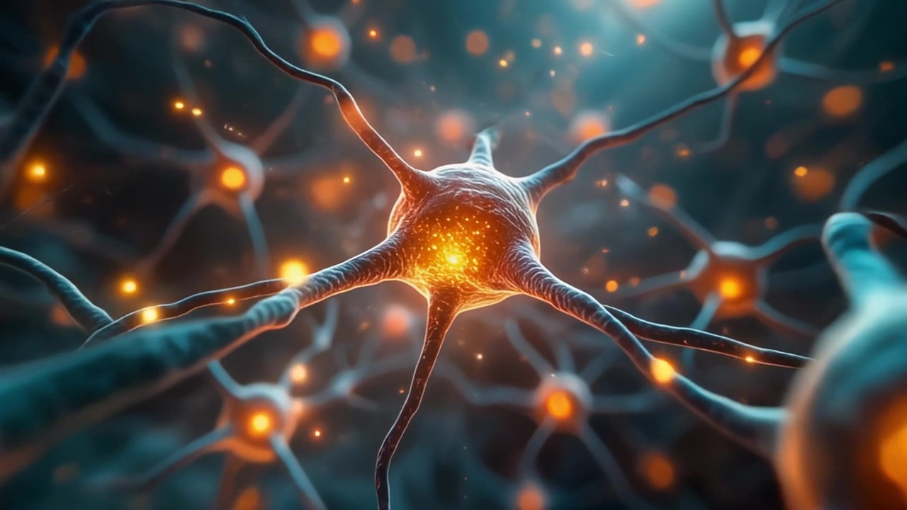 Microscopic View of Glowing Neurons and Synaptic Connections
