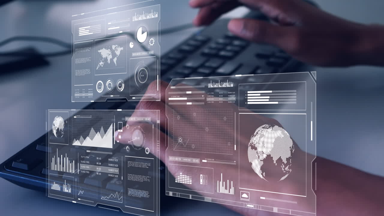 animación del procesamiento de datos financieros sobre empresarios que utilizan computadoras