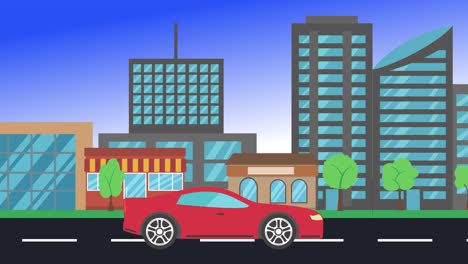viajes en coche por la ciudad vista lateral, animación en bucle, fondo de diseño plano