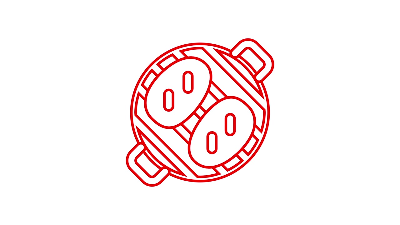 Red Line Animation of Meat Cooking on a Barbecue Grill
