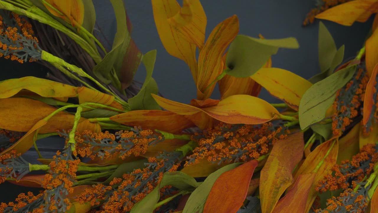 A beautiful decorative Autumn Wreath - Close up on the various elements