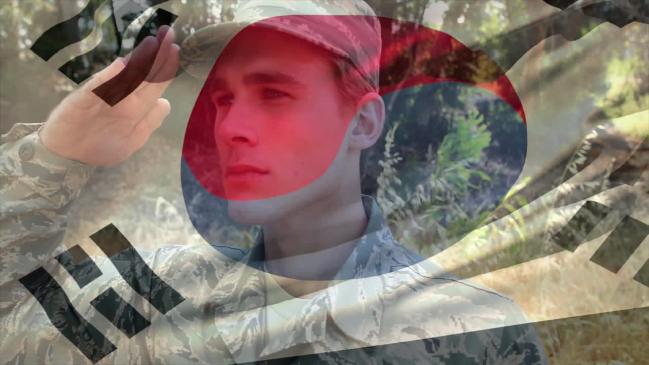 남한의 발이 카우카스 군인에게 경의를 표하는 애니메이션