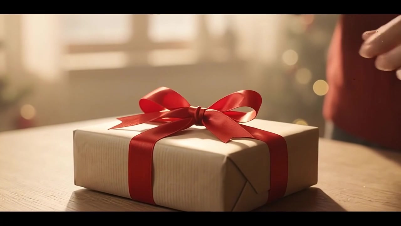 Person Tying a Red Ribbon on a Gift Box
