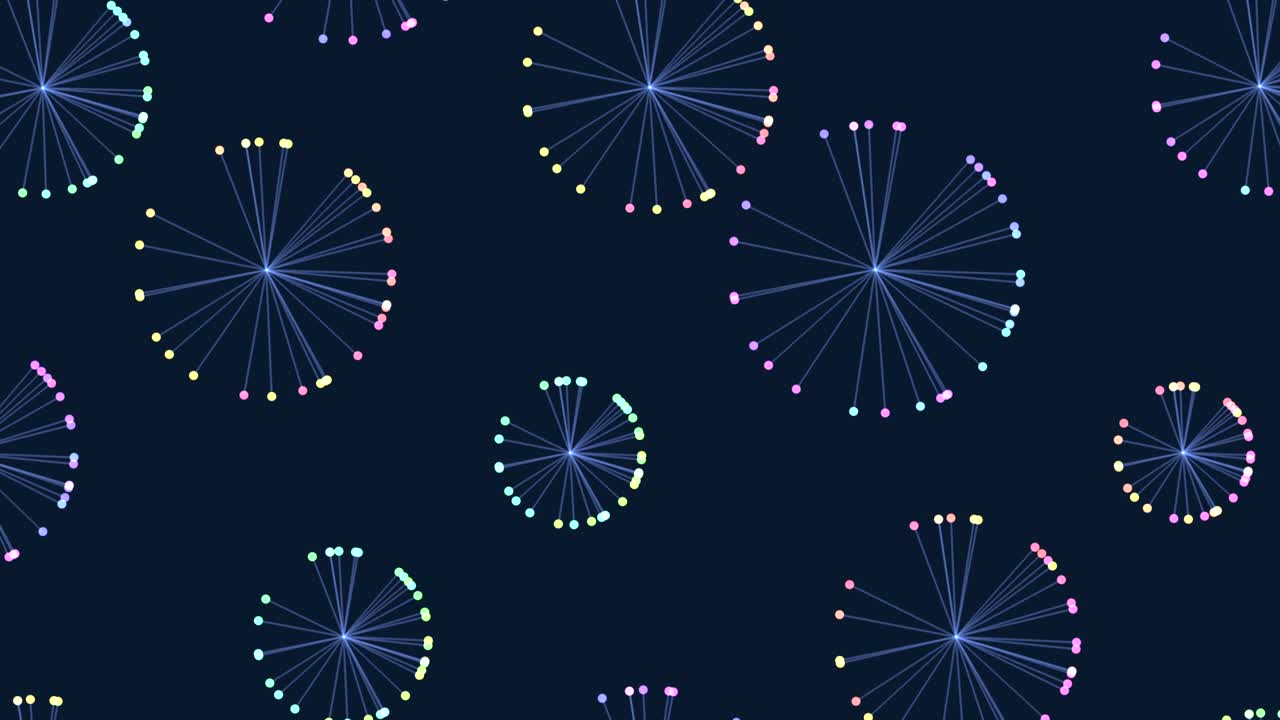 patrón de círculos de colores al azar con líneas y puntos