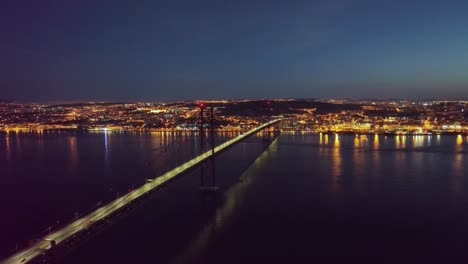 drone footage of the bridge and river in lisbon, portugal