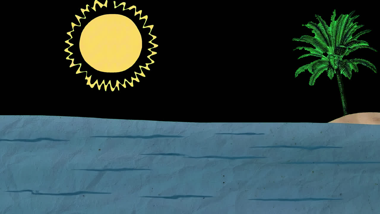 Tropical sun over serene ocean animated overlay, transparent 4K video, alpha channel, ProRes 4444