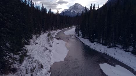 Creek-and-mountain-in-the-forest-winter