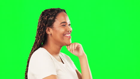 Happy,-African-woman-or-nodding-on-studio-green