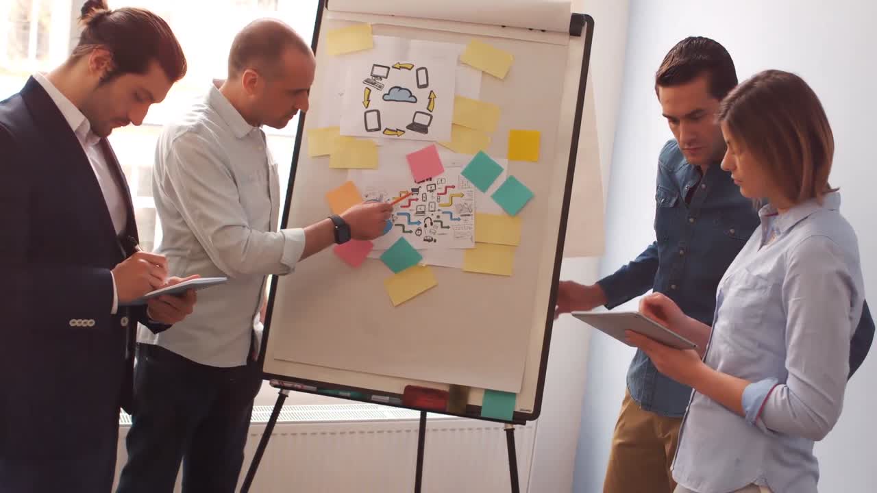 ejecutivos de negocios teniendo una discusión en la pizarra