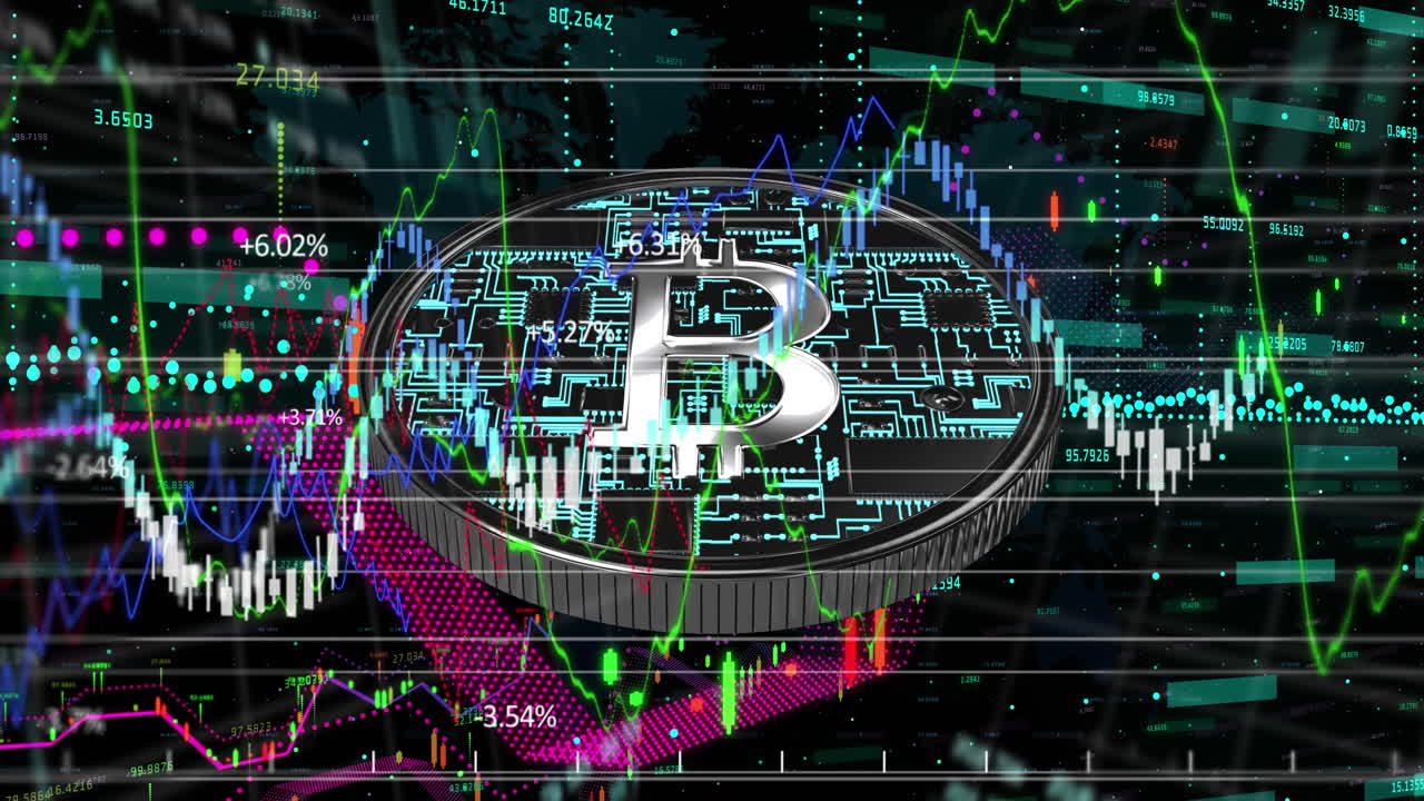 animación del procesamiento de datos financieros a través de bitcoin