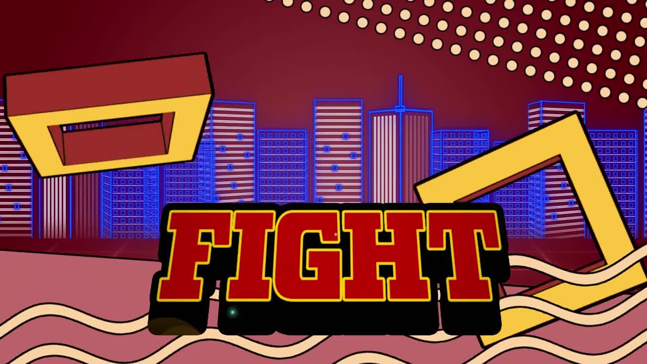 ⁇ 은 공간에 있는  ⁇ 터 시티에 대한 싸움의 애니메이션