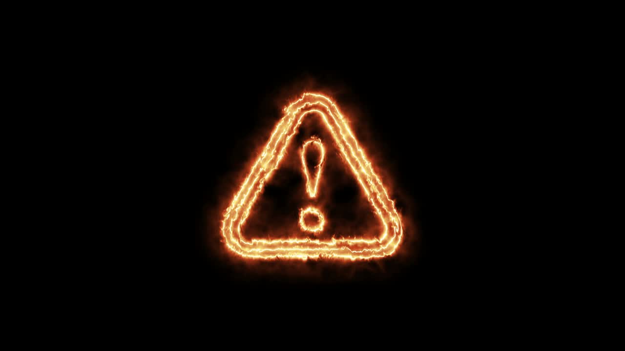 warning - fire sign. 4K video.fire effect, black background