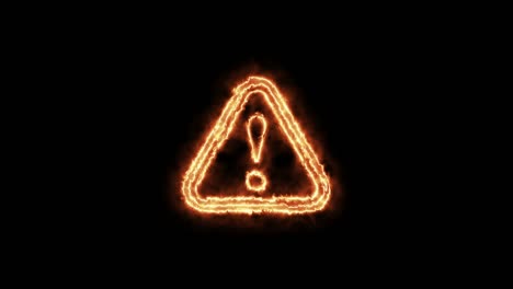 warning - fire sign. 4k video.fire effect, black background