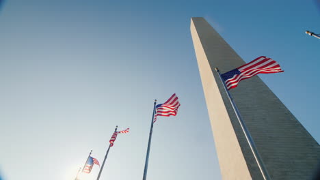 usa flags and washington monument