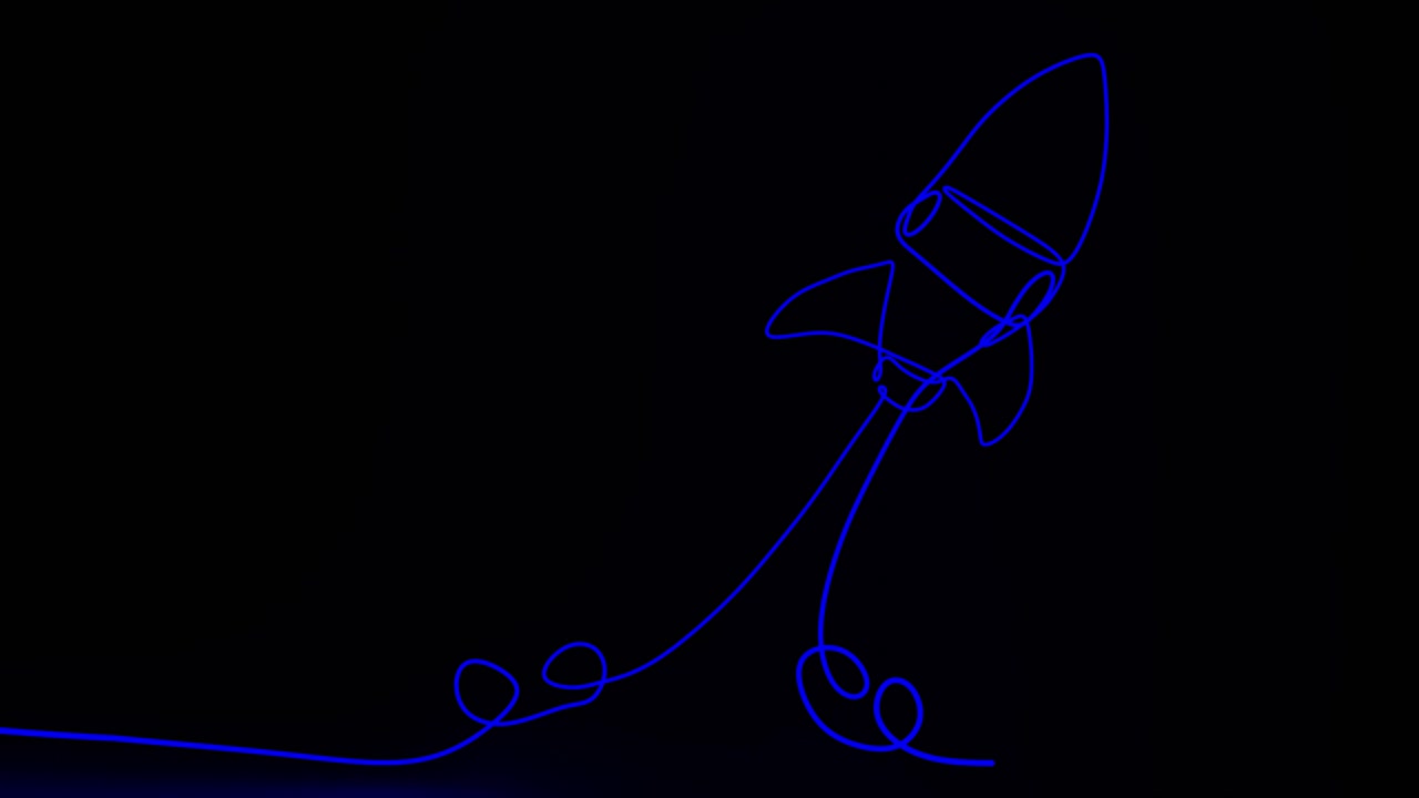 ilustración de un cohete con luz de neón roja sobre un fondo negro