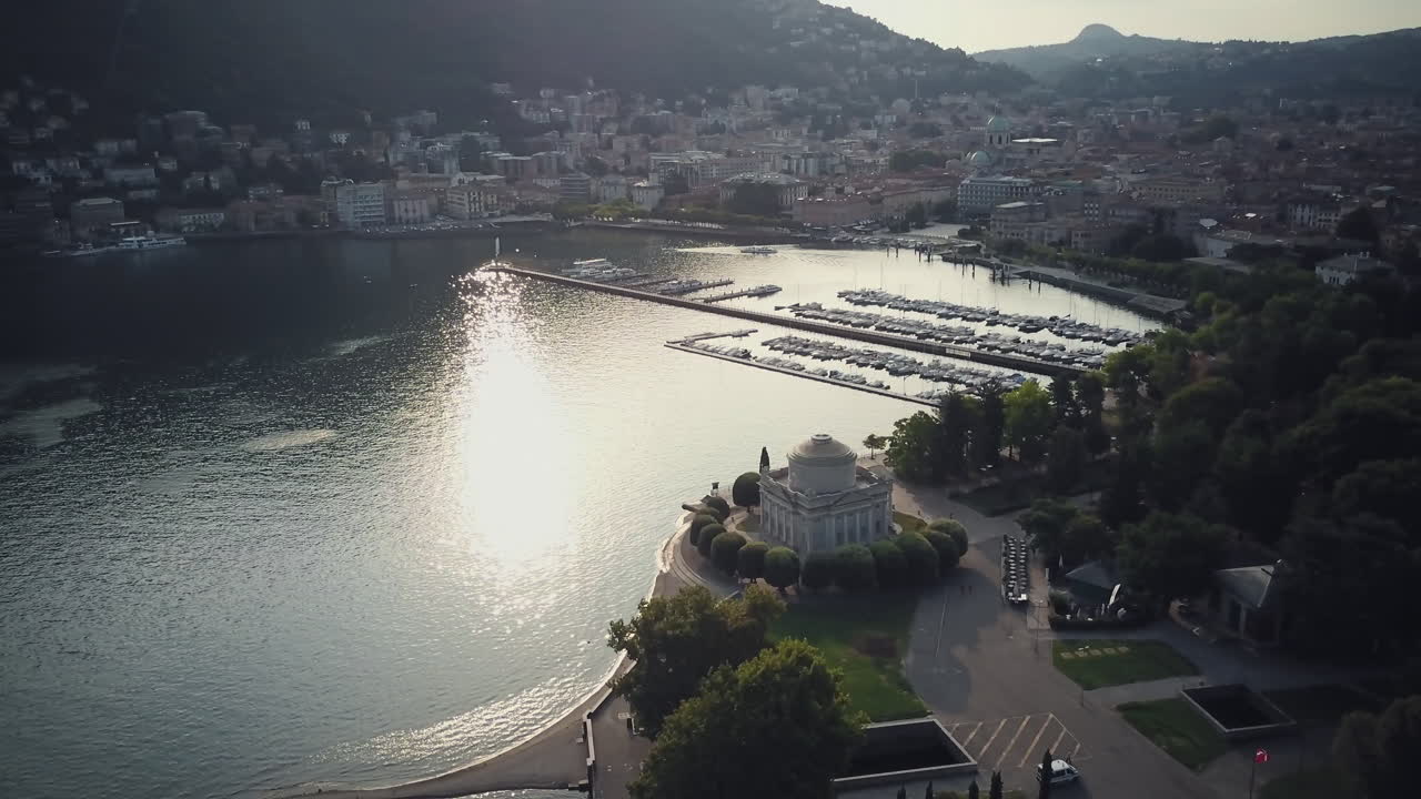Aerial View of Lake Como Cityscape at Sunset