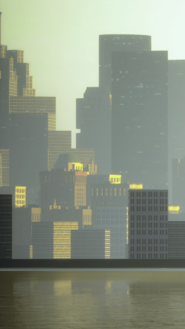 Vista del horizonte urbano con edificios durante la luz del atardecer en un entorno urbano.