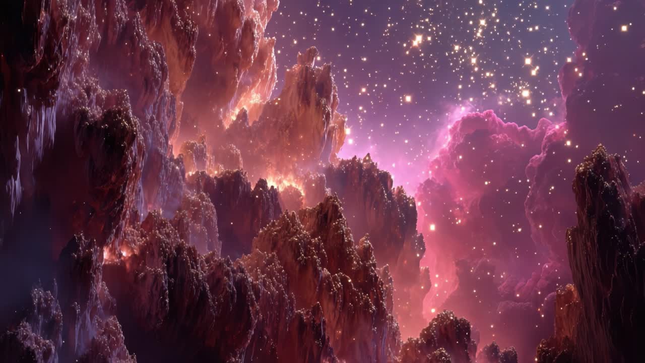 A breathtaking cosmic landscape filled with vibrant colors, starry skies, and ethereal formations, showcasing the beauty and vastness of the universe in stunning detail