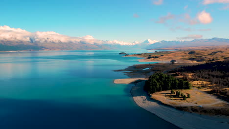 aerial reveal of new zealand most iconic landscape around lake pukaki