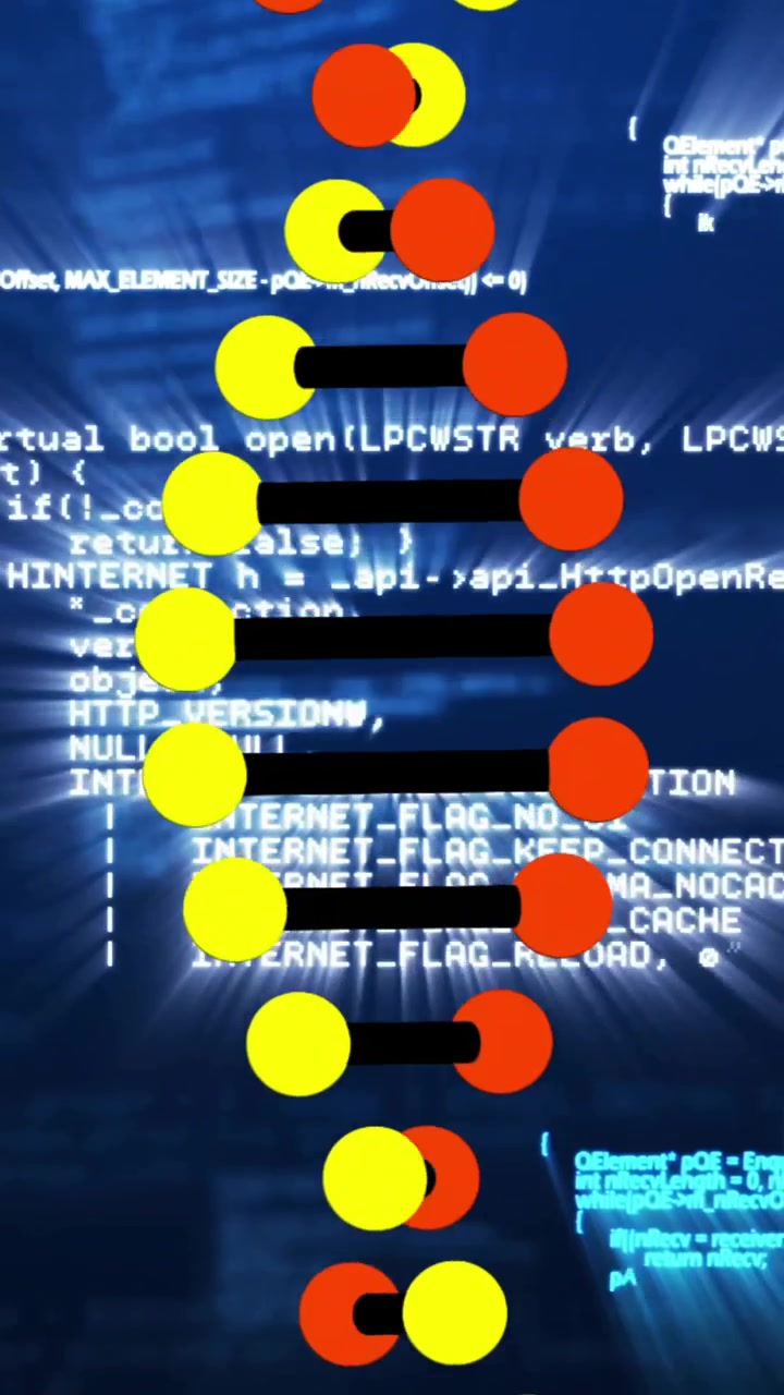 Animation of dna strand over data processing on blue background