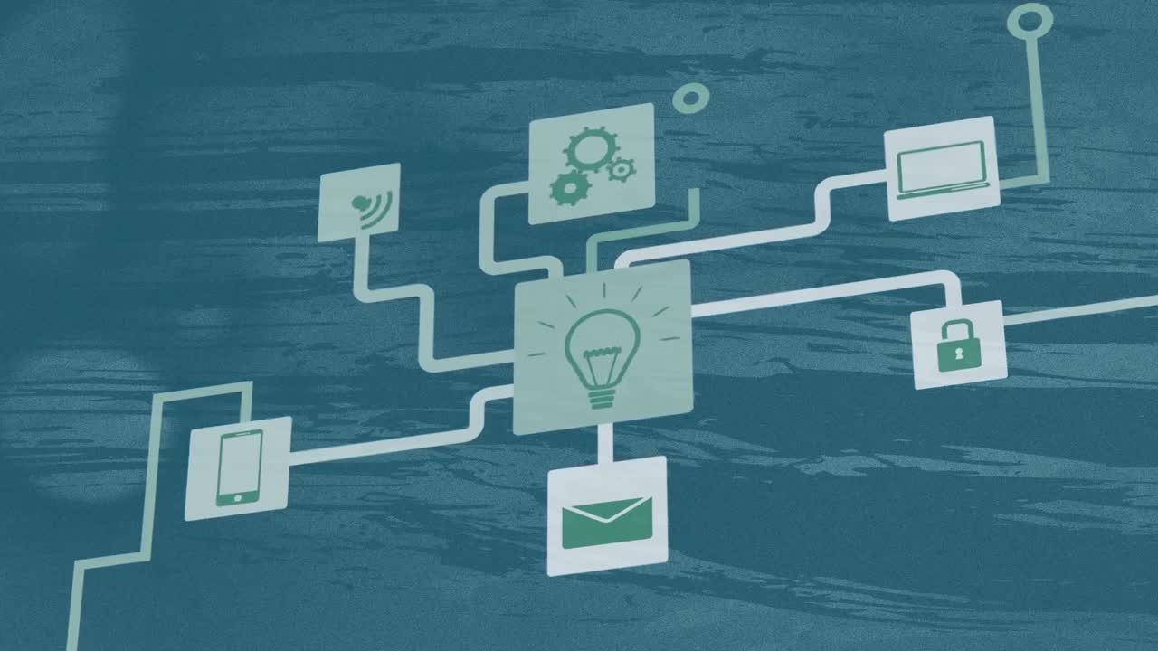 파란색 배경에 아이콘으로 연결 네트워크의 애니메이션