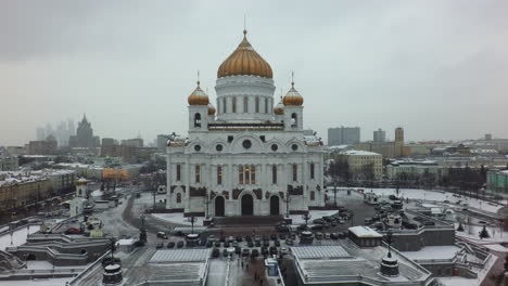 moscow view with cathedral of christ the saviour backward fly