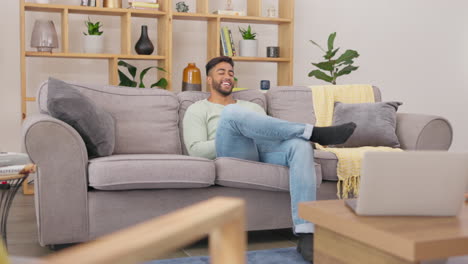 relax, sofa and man with phone