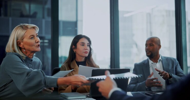 Business Professionals Collaborating During a Meeting in a Modern Office