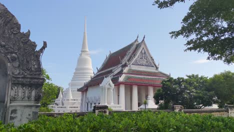 Asian-White-and-Red-Temple-Exterior-Design,-No-People