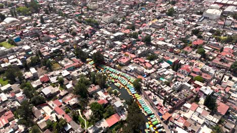 birds eye view of xochimilco, captured by drone, in southeastern part of mexico city