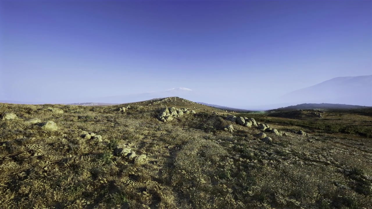 Campo strutturato con collina che sfuma all'orizzonte, migliora la profondità narrativa