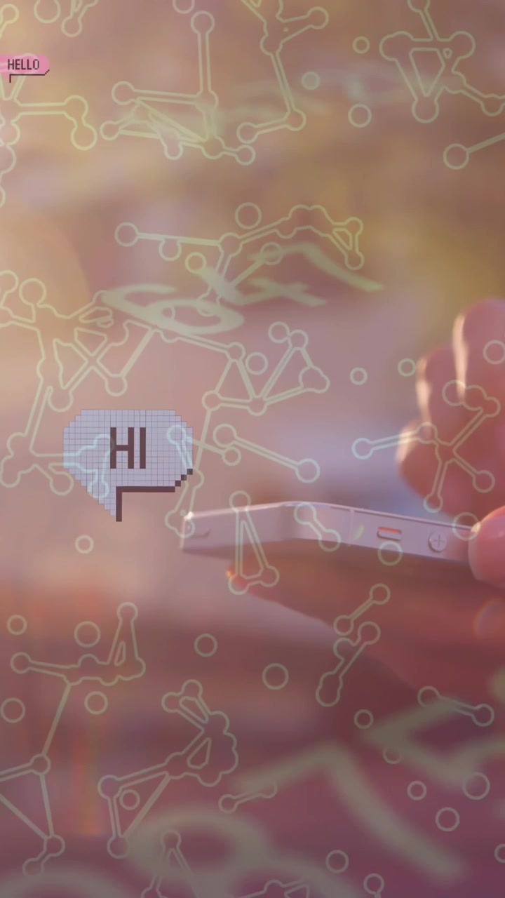 Animation of hi and hello texts on speech bubbles over mid section of woman using smartphone