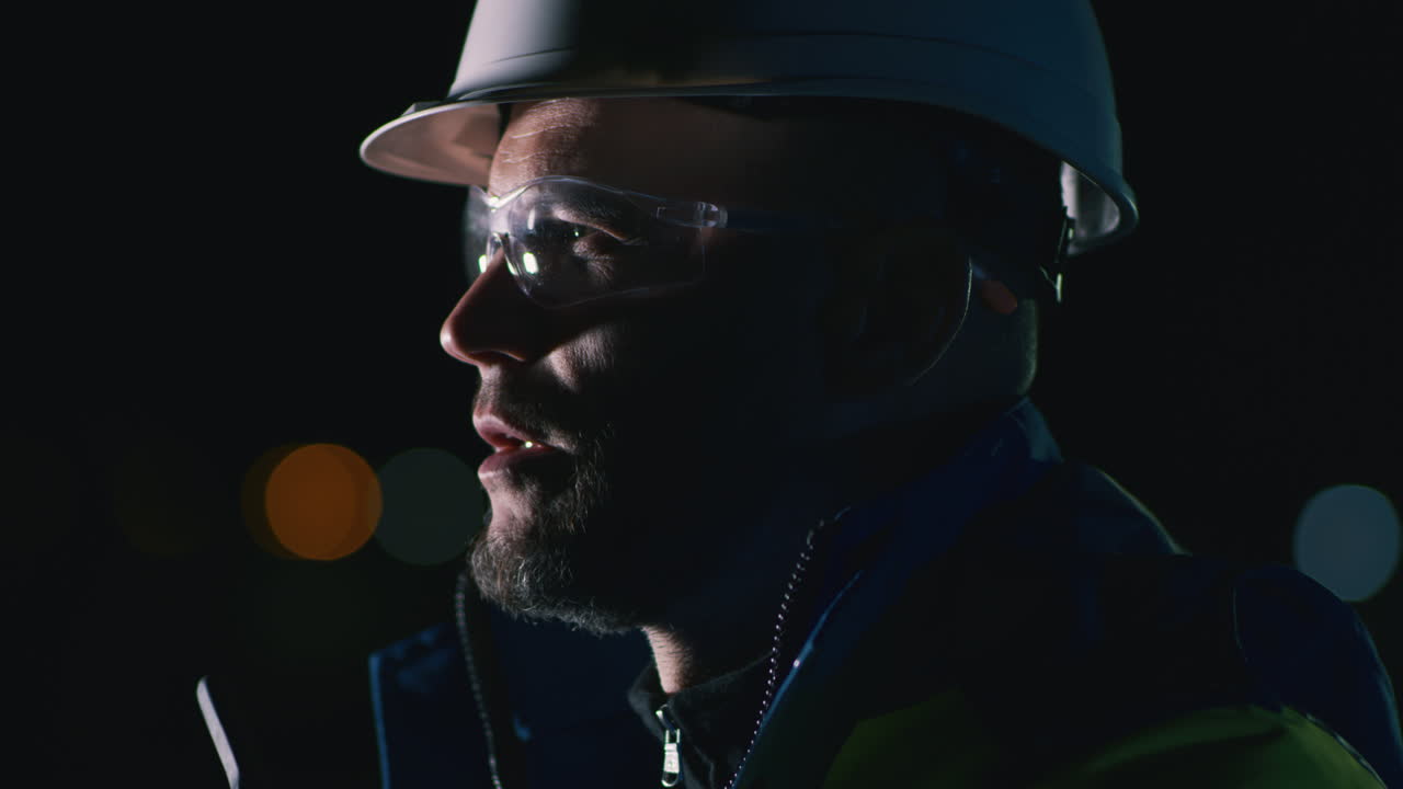 Construction worker on night shift